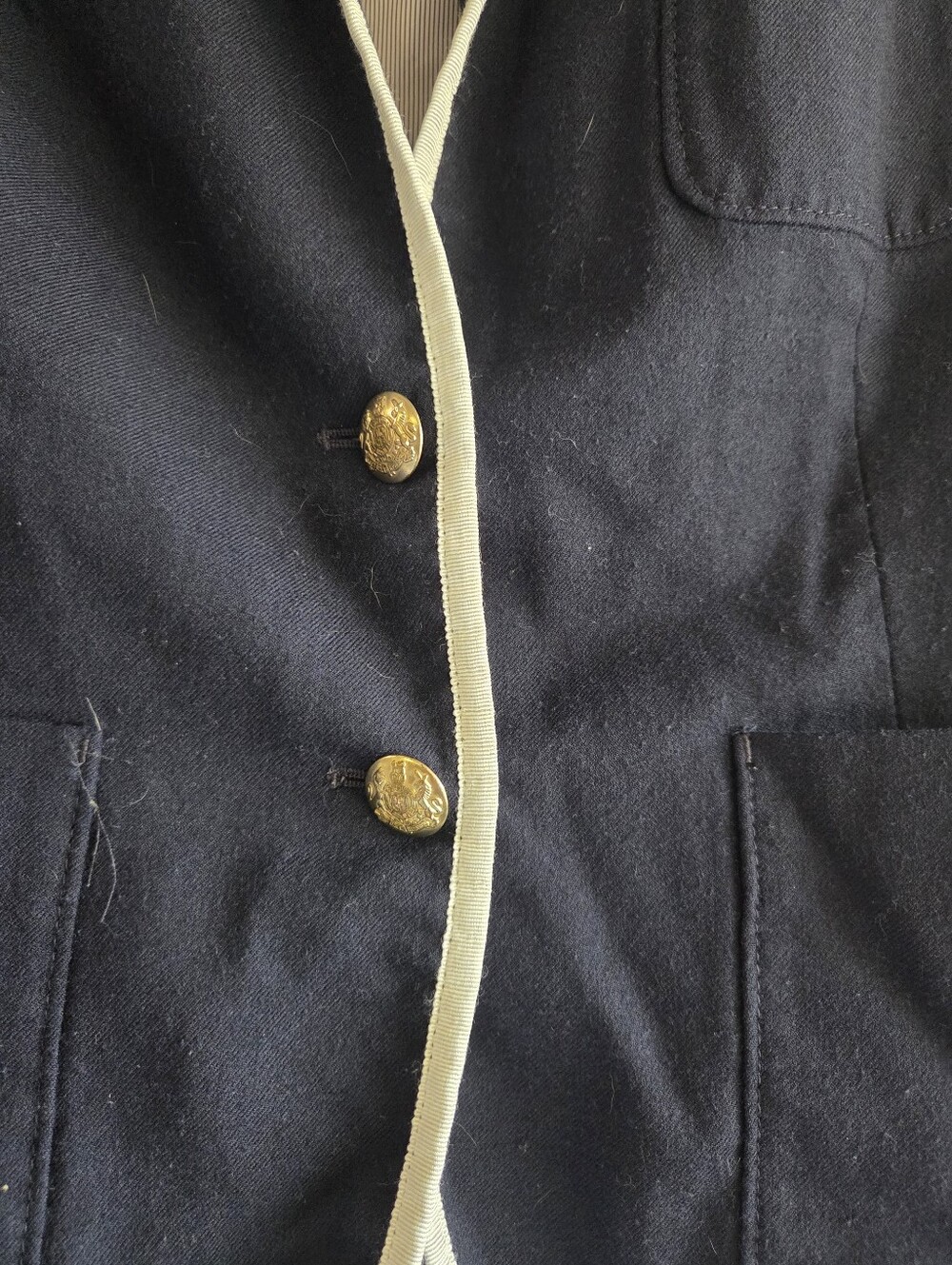 ​J.Crew Navy Blue Tipped Schoolboy Blazer Wool Blend Gold Crest Buttons 12 - Picture 2 of 8